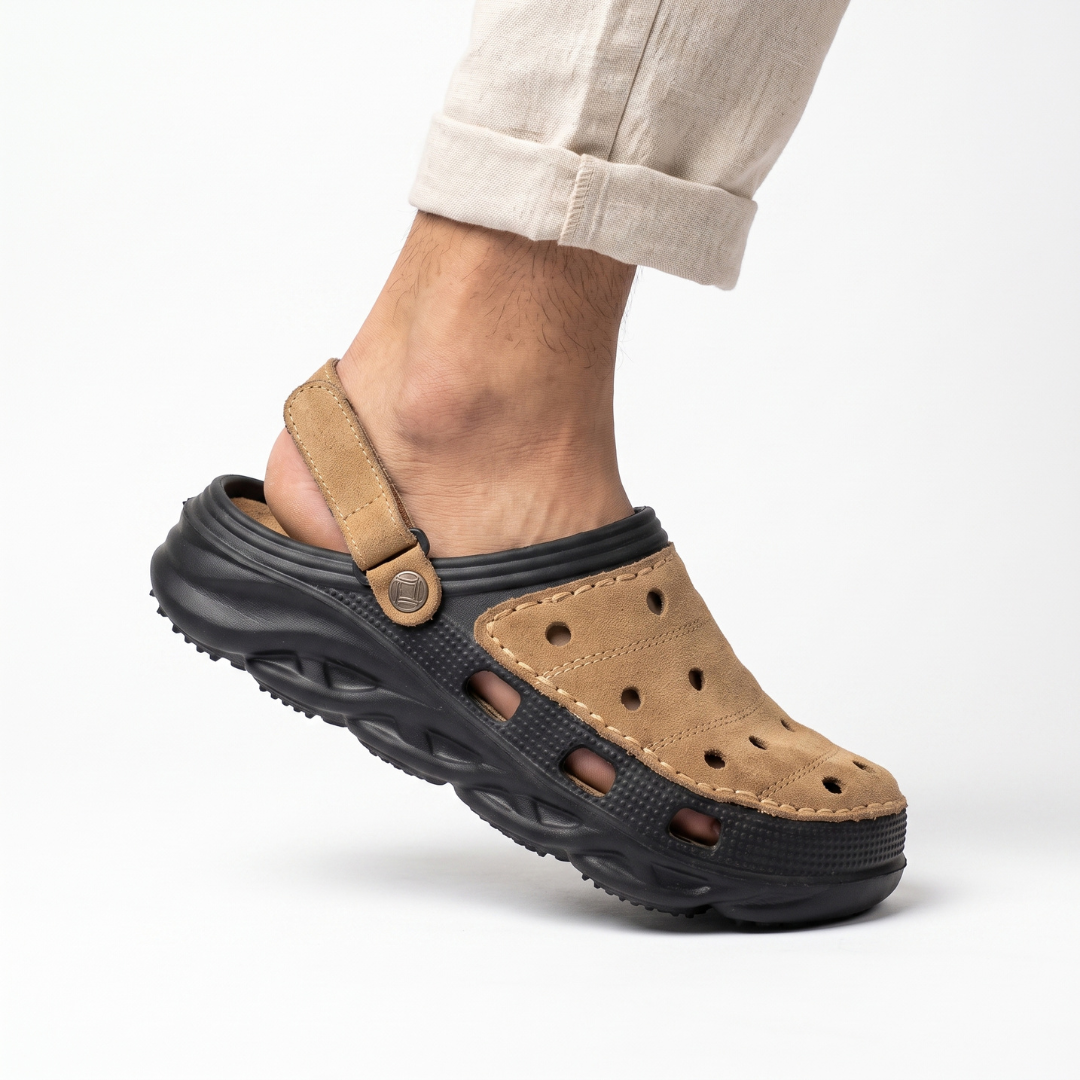 Suede Leather Clogs | Camel